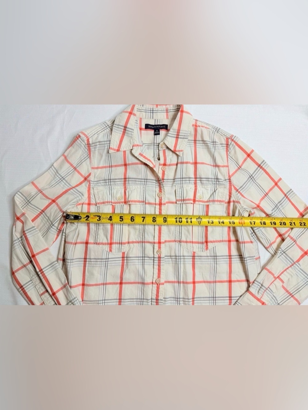 Banana Republic Soft Orange Plaid Women’s Button Down Shirt Small - Picture 8 of 11
